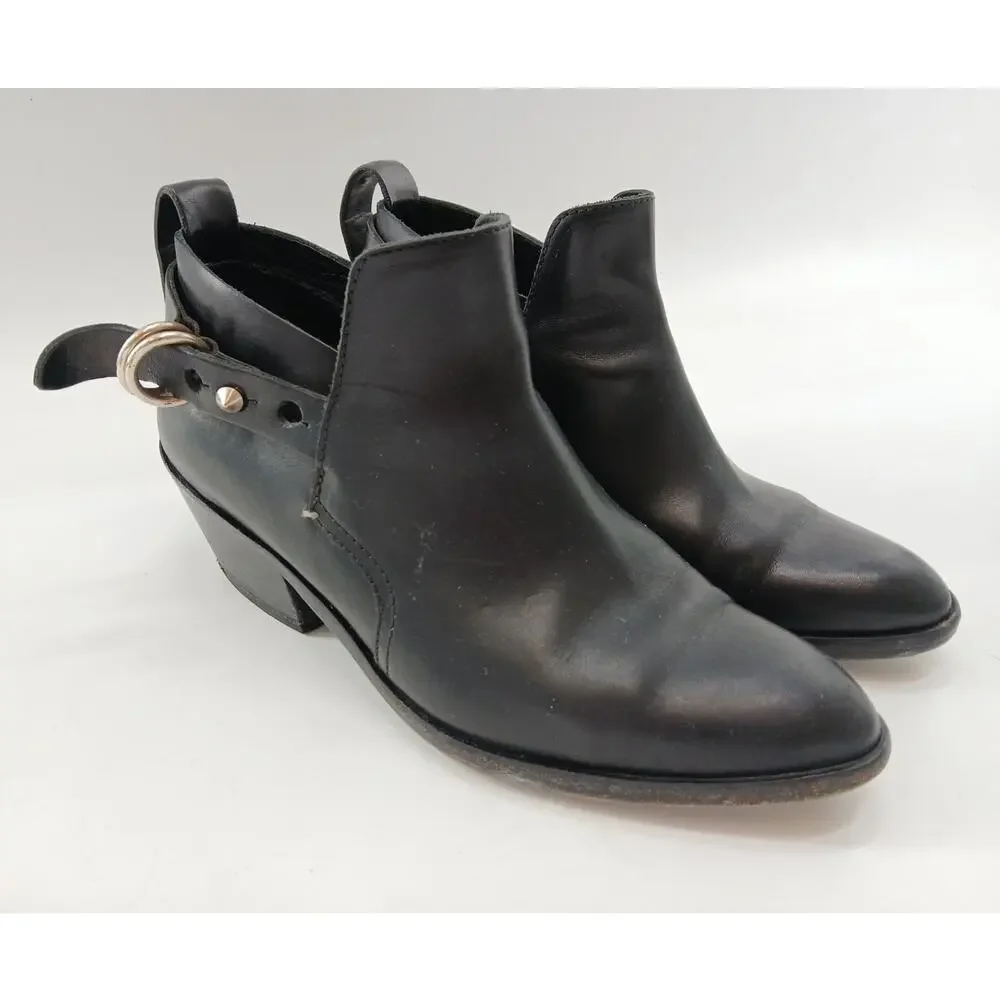 Rag & Bone Leather Sullivan Ankle Moto Boots Pointed Toe Womens EU37 US6 Black